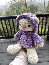 Soft Yarn Handmade Crochet Amigurumi Purple Hooded Bear Plush Stuffed Animal 8  