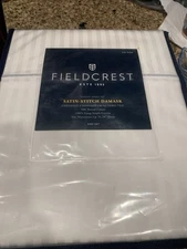 NEW 4pc Fieldcrest Damask Stripe True White Cal-King Sheet Set 500 Thread Count