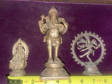 Lot of 3 Vintage Yoga Brass Bronze Small Statue Ganesha Shiva Medicine Buddha