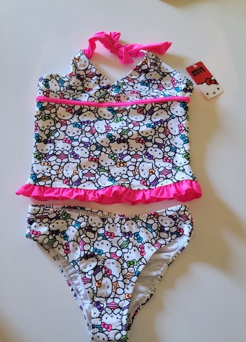NWT Hello Kitty 2 Piece Girls Swim Suit Bathing Suit Size 7/8 Beach Pool