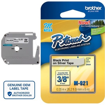 Genuine Brother M-921 Black on Silver 3/8'' (9mm) P-Touch Label Tape For PT-M95