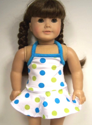 Blue Green White Polka Dot SwimSuit Doll Clothes For 18'' American Girl (Debs)