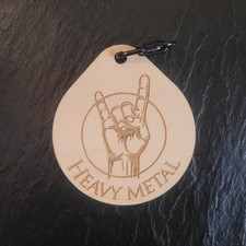 Holz Anhänger, Heavy Metal, mano cornuta, Ro...