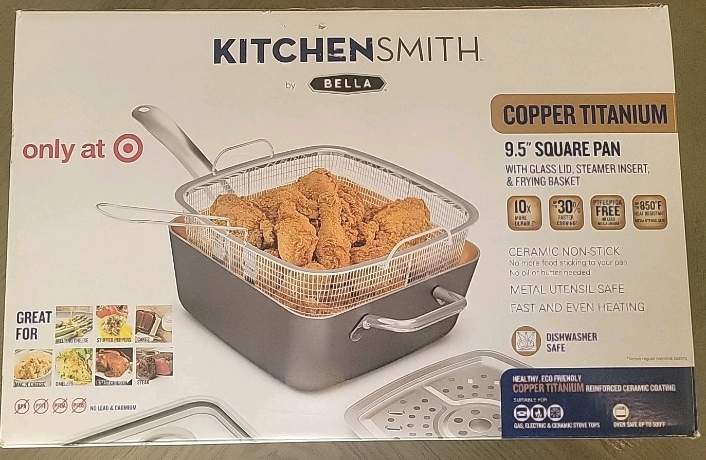 3Pcs Kitchensmith By Bella Copper Titanium Square Pan Set 9.5 - Ceramic- Frying