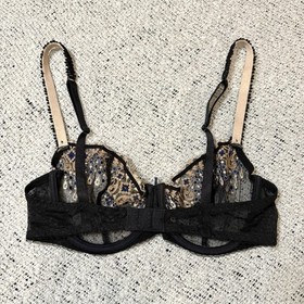 Aubade Lace Underwire Bra 34B Black Blue Embroidered Sheer