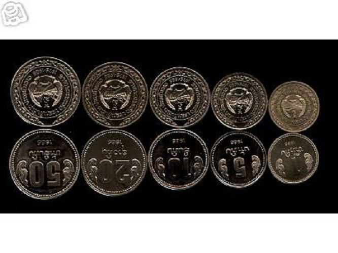 LAOS 1 5 10 20 50 KIP KM-37 38 39 40 41 1985 COMPLETE UNC 5 COIN