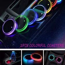 2 PCS Colorful Car Cup Holder LED USB Charging Mat Coaster Pad Changing Light US