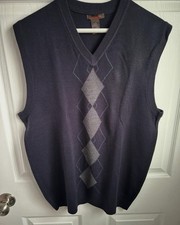 Dockers Navy Gray Argyle V-Neck Knit Sweater Vest Sleeveless Acrylic Size L/G