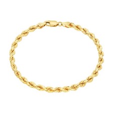 10k Yellow Gold Mens 4mm Diamond Cut Rope Genuine Italian Chain Link Bracelet 8"
