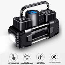 12V Air Compressor Pump With LED Light Dual Cylinder Automobile Tire Inflator♡