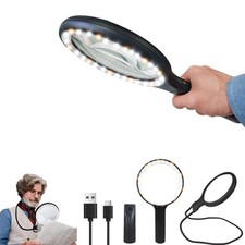 Hands-Free Magnifying Glass  Goose Neck Magnifier with Light  Neck-Worn Rec...