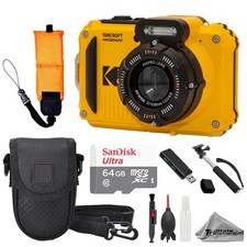 Kodak PIXPRO WPZ2 Digital Camera Yellow Case Foam Floating Strap-64GB Value Kit