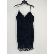 J.Crew Dress Womens 12 Navy Blue Floral Corded Lace Sheath Spaghetti Strap Midi
