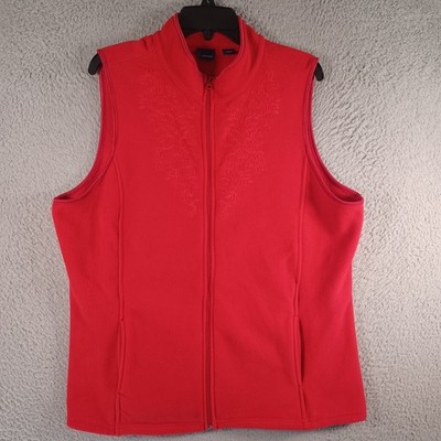 Basic Editions Womens Full Zip Red Jacket Vest Size XL Floral Pockets Comfy Warm
