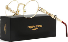 round Steampunk Sunglasses for Men Women Retro Circle Hippie Glasses Metal Frame