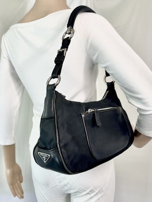 Y2K PRADA Tessuto Nylon & Leather Purse |  Black with Silver Hardware
