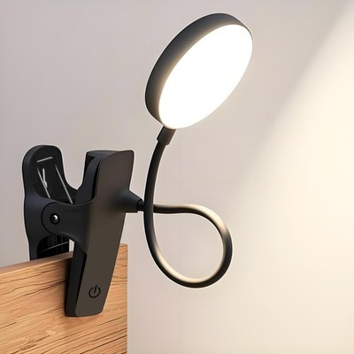 Dorm Clip-On Desk Light 3-Color Battery Operated Mini Reading Lamp Black