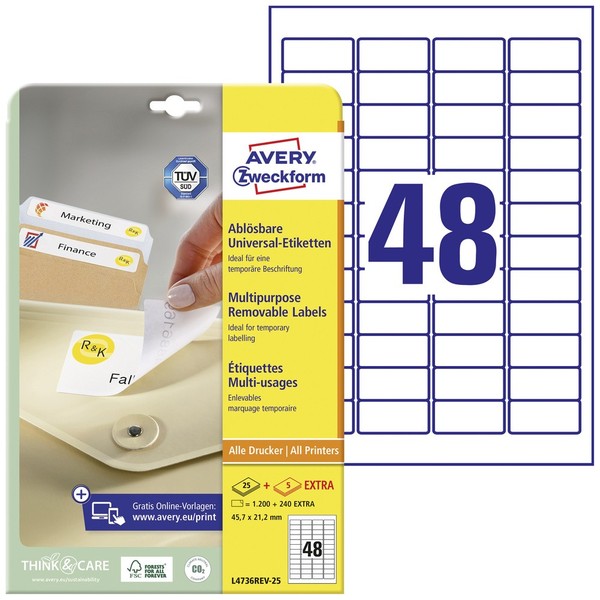 Avery-Zweckform L4736REV-25 Universal-Etiketten 45.7 X 21.2 Mm Papier Weiß 14...-image