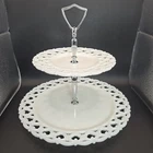 Vintage Westmoreland Milk Glass Two Tier Serving Tray Forget Me Not Flowers