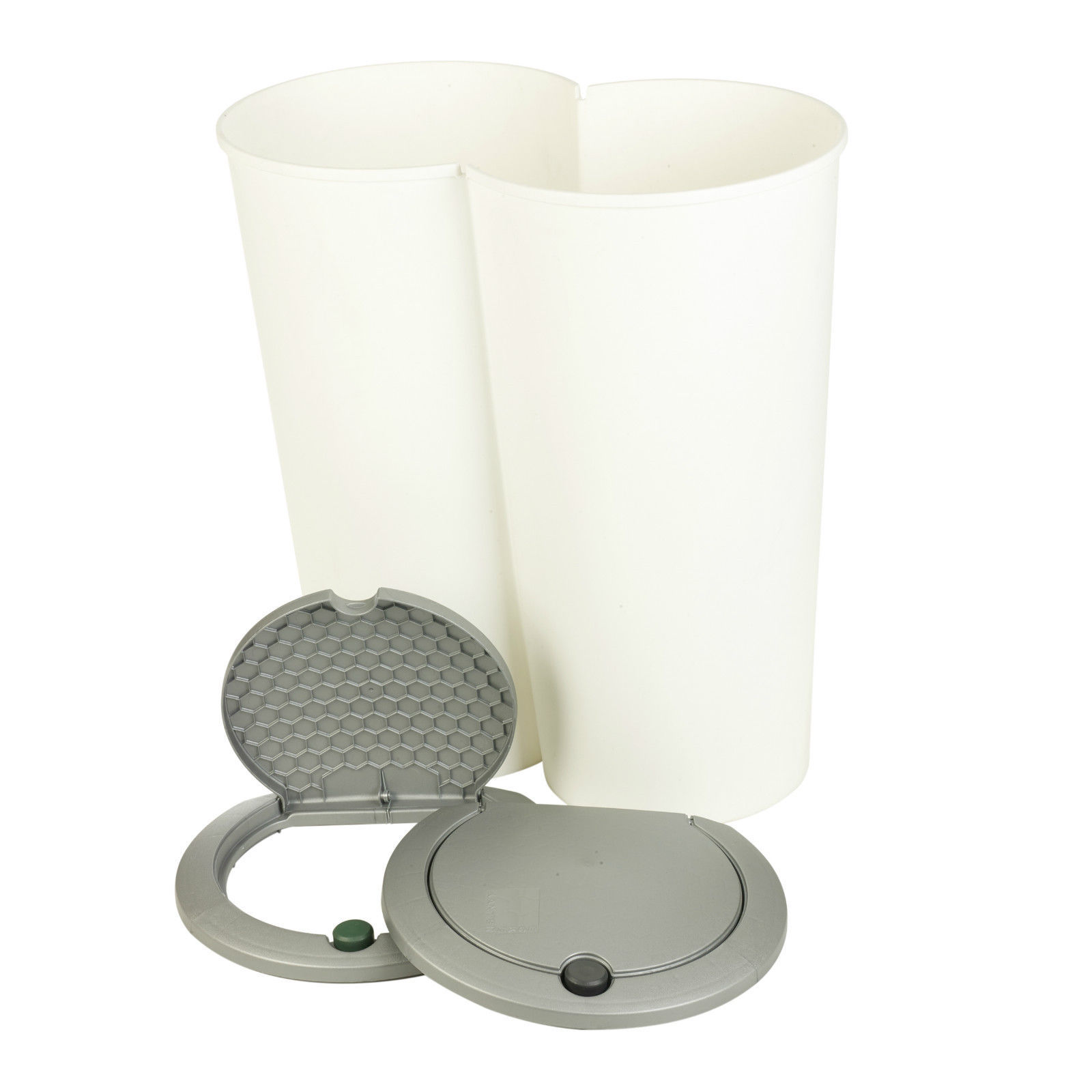 White Grey Duo Double Kitchen Recycling Bin Twin 2 Section Rubbish