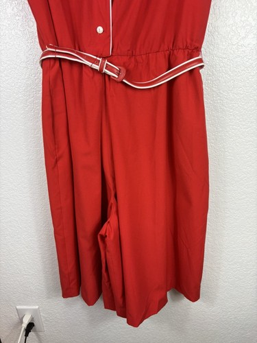 Vintage Red Belted Jumpsuit Romper Collared Button Diner Grease Costume Medium - Picture 3 of 12