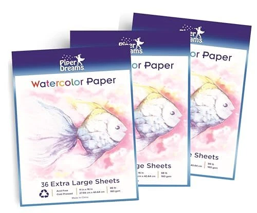 3 Pack of Extra Large Sheets of Watercolor Paper (11" x 16") - Heavy Stock (1...
