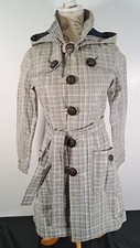 Pepe Jeans Trenchcoat Natacha Check Hooded Long Sleeve Waxed Cotton Womens Small