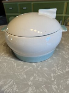 Vintage MCM Limoges Lidded Bowl Triumph USA Cotillion Blue
