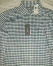 Michael Kors Shirt Men L Blue Gingham Long Sleeve Button Down Slim Fit Stretch