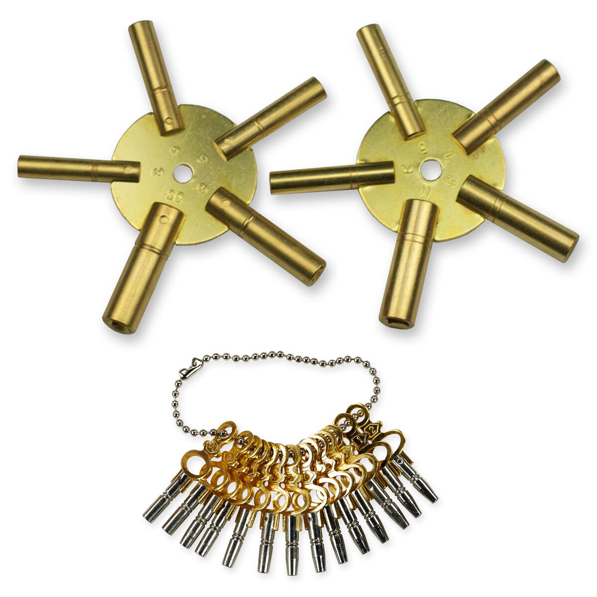 Set Clock & Pocket Watch Winding Keys Brass Spider All Sizes Key Wind