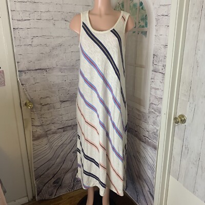 Lou & Grey For Loft Women Maxi Dress Sleeveless SZ Medium Cream Striped  Stretch | eBay