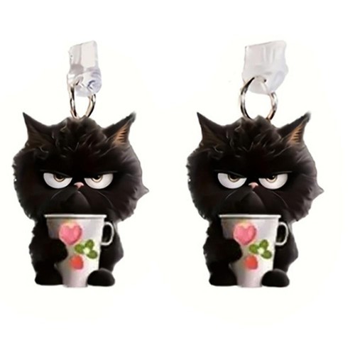 Small Black Cat Acrylic Pendant Phone Dust Plug For Apple / Interfac Type-C H2K7 - Photo 10/14