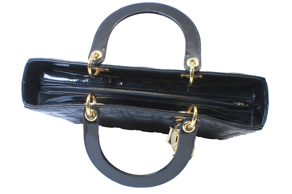 Dior Lady Dior Zip Closure Tote Large Black Leather for sale