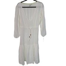 Joie Womens S White Linen Rayon Blend Long Sleeves Tasseled Waist V-Neck Dress