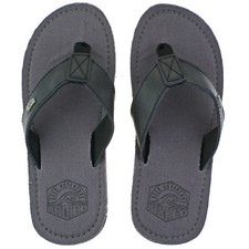 MENS URBAN BEACH KANEOHE GREY BLACK LEATHER TOE POST FLIP FLOP BEACH SANDALS
