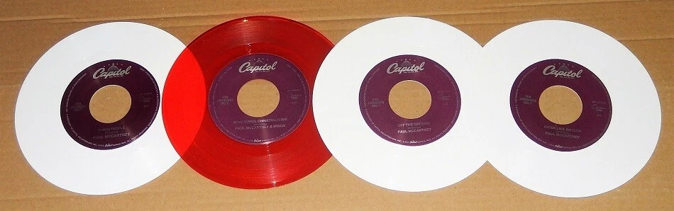 PAUL MCCARTNEY jukebox 7" COLORED VINYL SINGLE LOT x4 run devil PROMO LAMINANT - Image 3 of 4