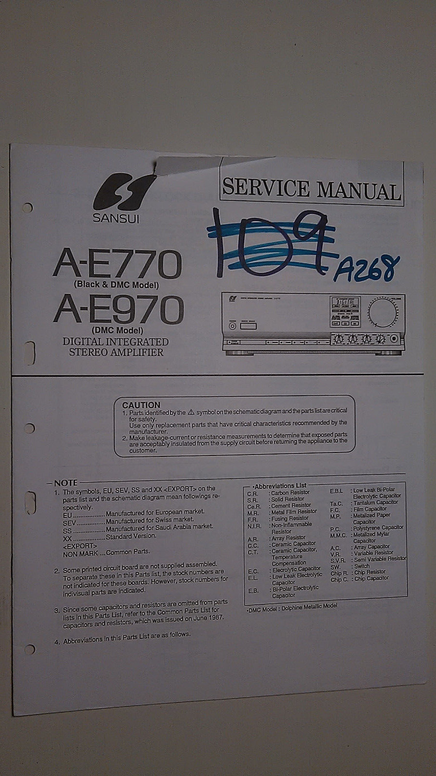 Sansui A-E770 A-E970 stereo amplifier service manual original repair guide
