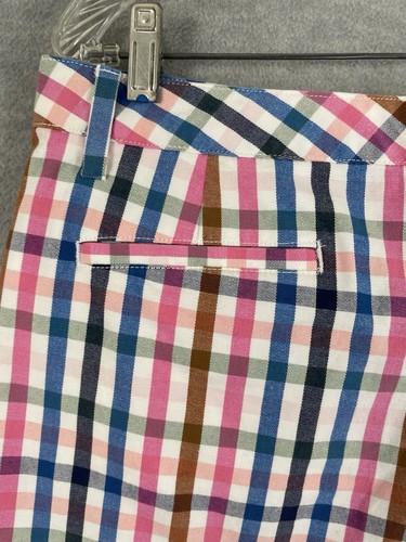 Lands End Women's 12 Mid-Rise Shorts Plaid 7" Inseam Pink Blue Brown on White - Picture 6 of 13