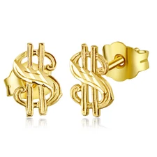 Wellingsale 14k Yellow Gold Dollar Stud Earrings (4 X 8mm)
