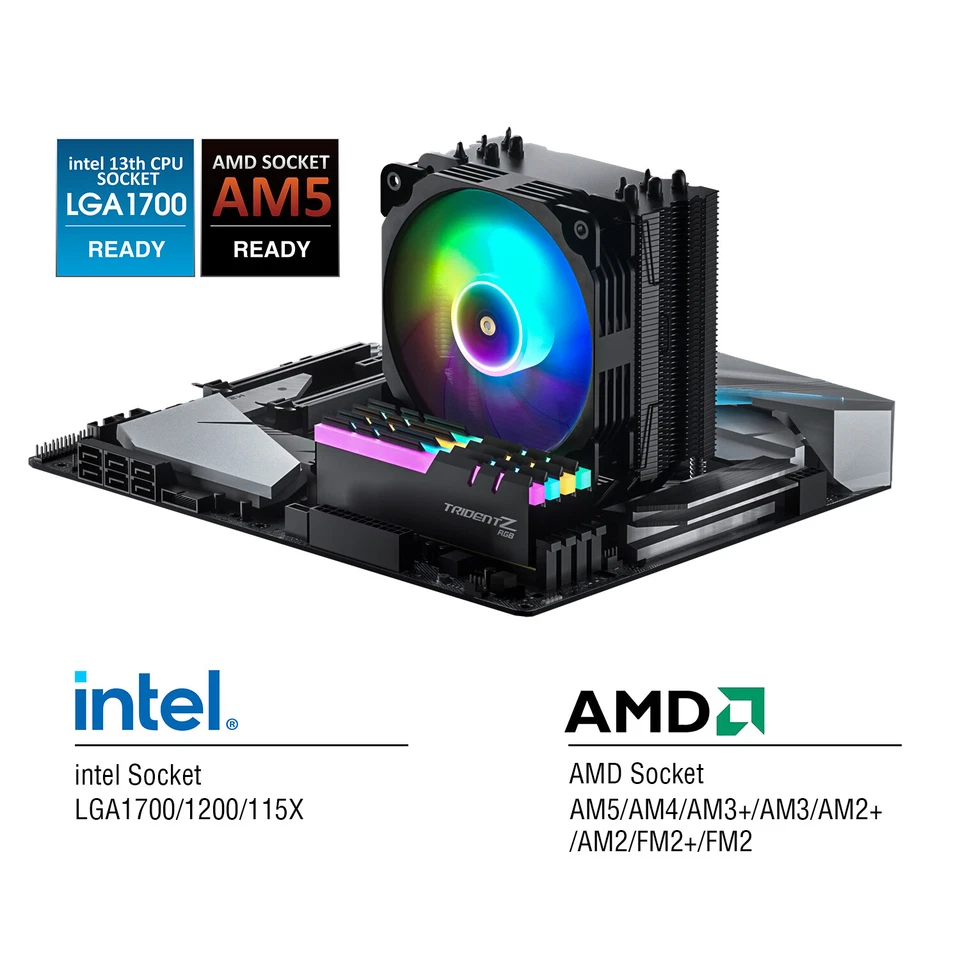 Vetroo V5 CPU Cooler PC Heatsink w/5 Heat pipes 120mm PWM Fan ARGB Fan AMD Intel - Image 2 of 4