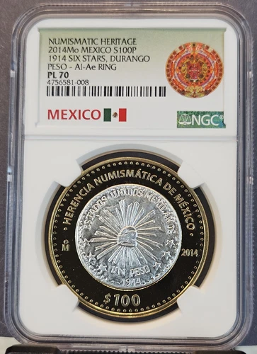2014 MEXICO SILVER 100 PESOS 1914 SIX STARS DURANGO NGC PL 70 PERFECTION SCARCE
