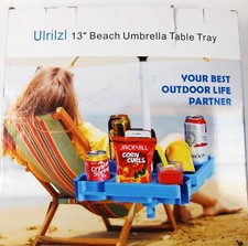 Beach Umbrella Table with 4 Cup Holders Patio, Pool Blue NEW
