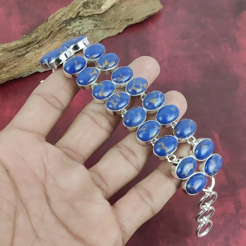 Blue Copper Turquoise Gemstone Handmade 925 Sterling Silver Jewelry Bracelet - Video 1 of 1
