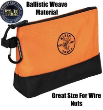 Klein Tools Ballistic Weave Heavy Duty Bag With Carabiners -Orange-Wire nut Size