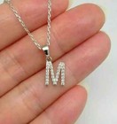 1.Ct Round Cut Moissanite Initial 'M' Letter Pendent 14K White Gold Plated
