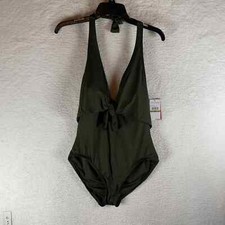 Vince Camuto Women's Green Tie Front Halter One Piece Beach Swimsuit Size 14 NWT