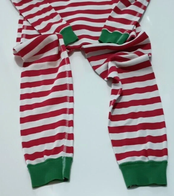 Hanna Anderson Red White Green Stripe Long John Pajamas Organic Cotton 130 8 US - Image 4 of 4