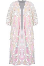 Holographic Disc Iridescent Sequin Kimono Party Jacket Duster Festival Sparkly