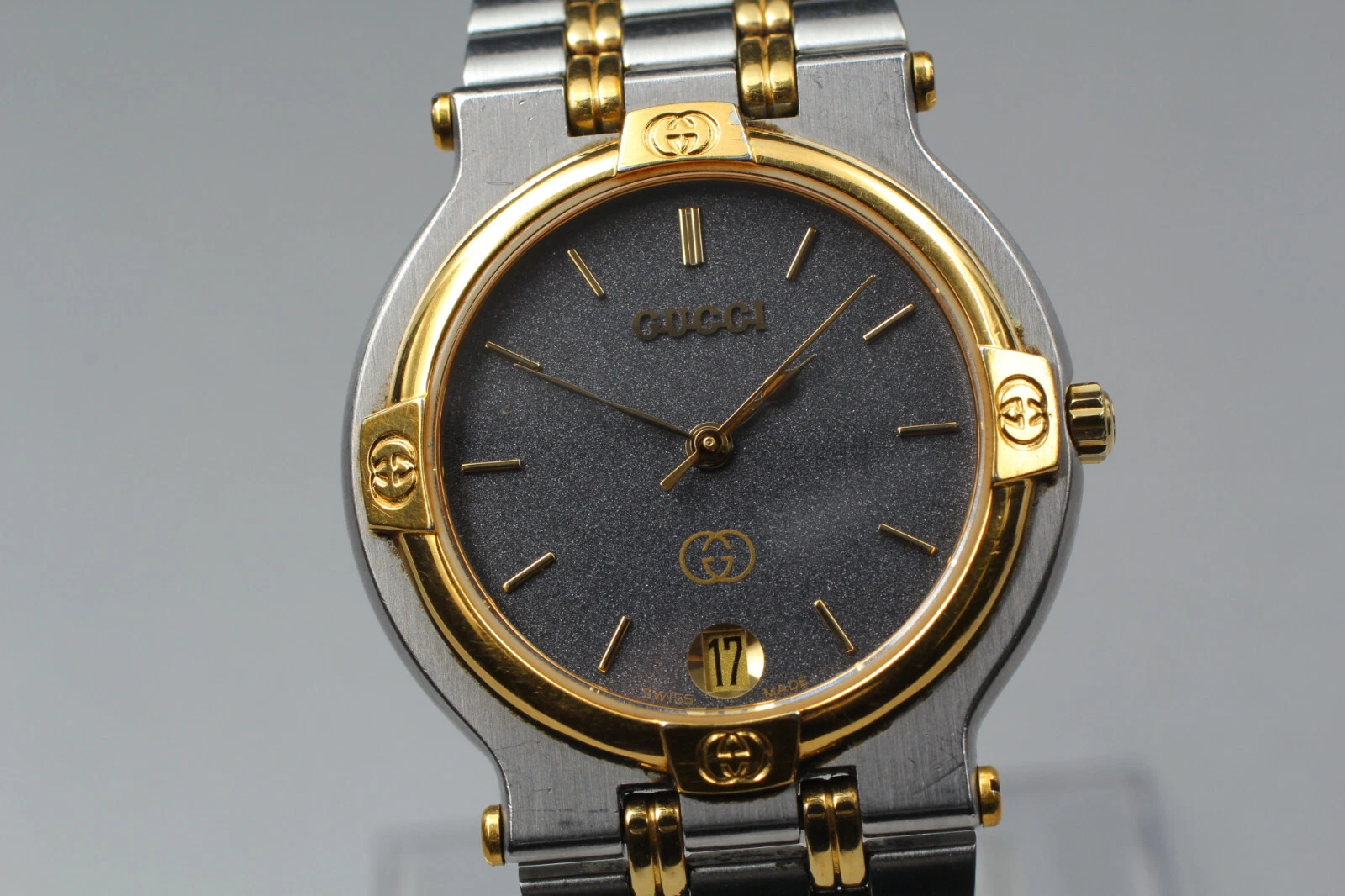 [Quasi Come Nuovo] Gucci 9000M Quadrante Nero Argento Oro Data Orologio Quarzo Uomo dal GIAPPONE