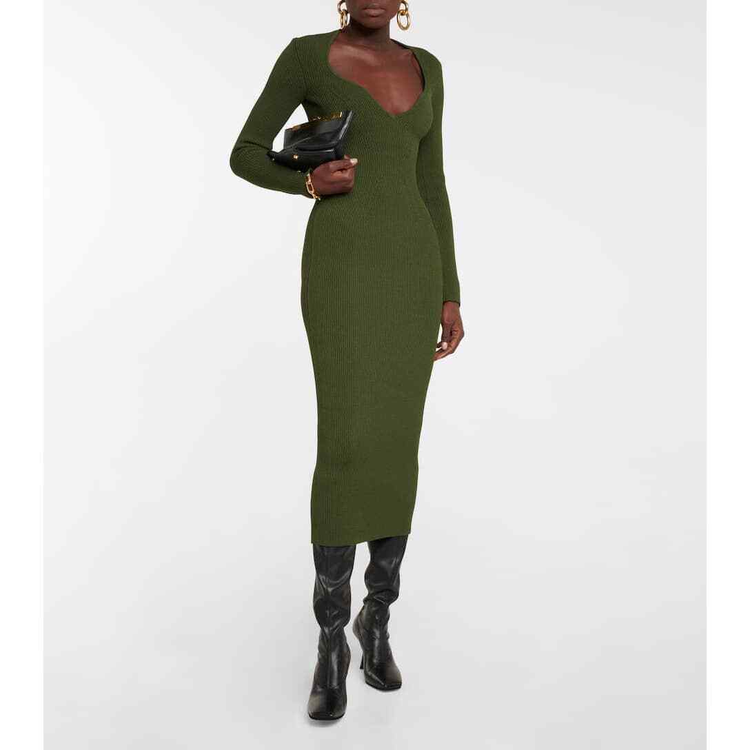 Khaite Ribbed Alessandra Midi Dress - Green - L